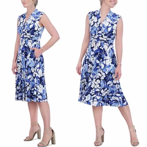 Jessica Howard Tonal Floral Jersey Surplice Dress Size 22W - Picture 4 of 10
